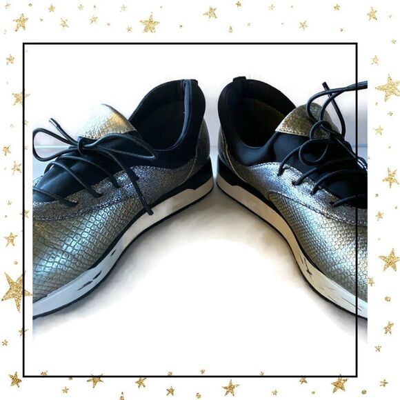 Bellini Bronze Silver Snakeskin Tie Sneakers 7.5 - Picture 3 of 5